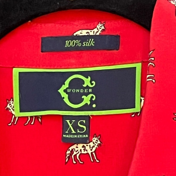 C. Wonder Women’s Long Sleeve Button Down Collared Silk Animal Print Blouse, XS - Picture 2 of 3